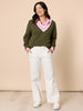 Princeton V Neck Knit Jumper - Khaki