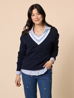 Princeton V Neck Knit Jumper - Navy