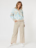 Pasadena Floral Print V Neck Knit - Blue/Natural