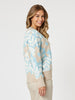Pasadena Floral Print V Neck Knit - Blue/Natural