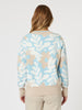 Pasadena Floral Print V Neck Knit - Blue/Natural