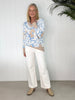 Pasadena Floral Print V Neck Knit - Blue/Natural