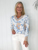 Pasadena Floral Print V Neck Knit - Blue/Natural