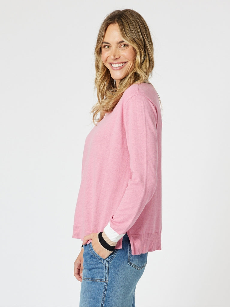 Harvard V Neck Jumper - Blush