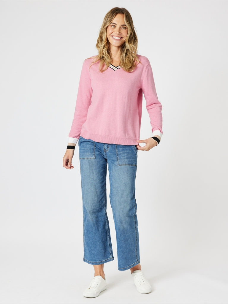 Harvard V Neck Jumper - Blush