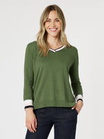 Harvard V Neck Jumper - Khaki