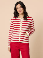 Cape Town Stripe Print Cardigan - Red Ivory