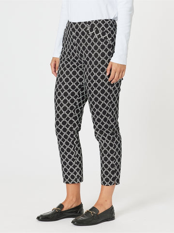 Clover Print Slim Leg Pant - Black/Ivory