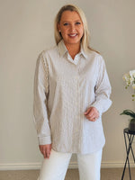 French Stripe Diamante Shirt - Chocolate/White