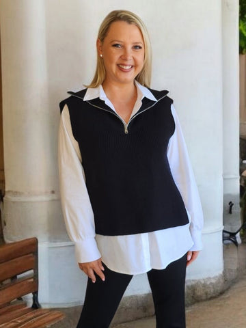 Tribeca Side Button Knit Vest - Black