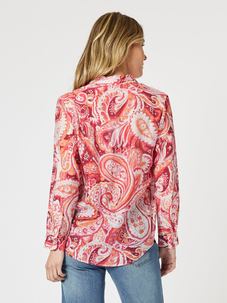 Paisley Print Sheer Shirt - Red Multi