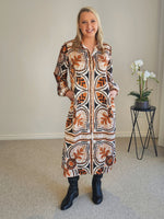 Studio Button Floral Print Dress - Chocolate Multi