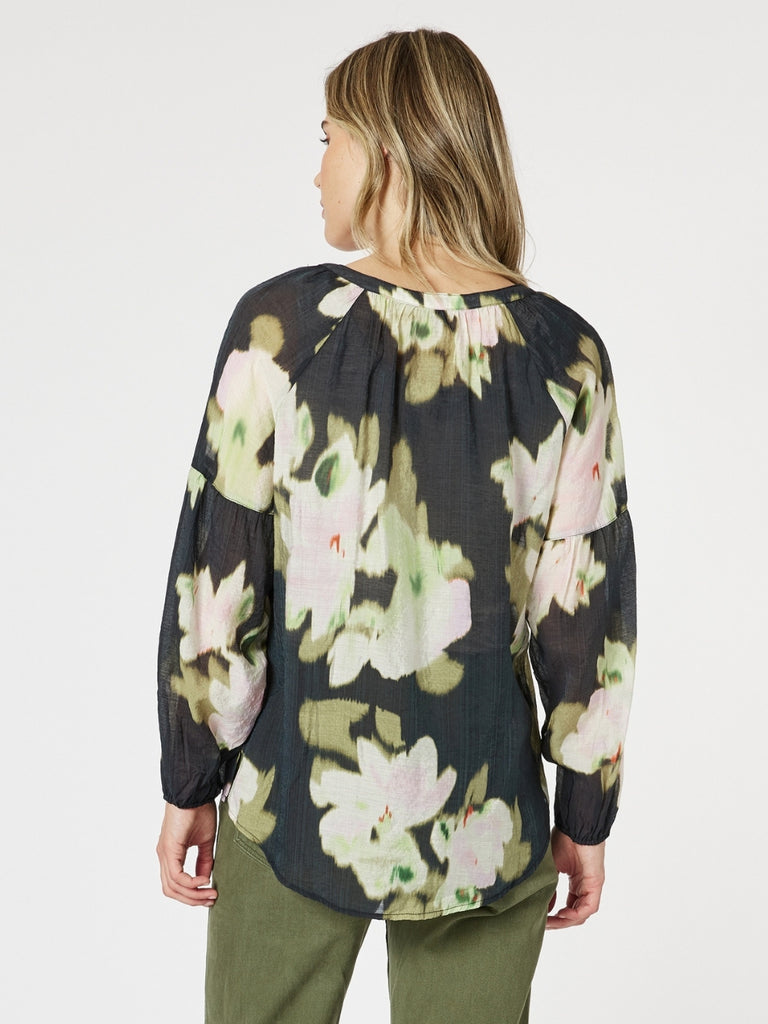 Maggie Floral Print Sheer Blouse - Black/Multi