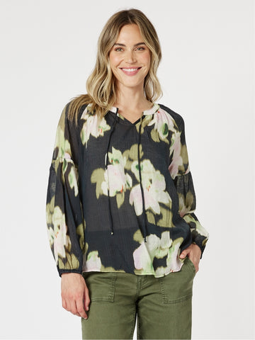 Maggie Floral Print Sheer Blouse - Black/Multi