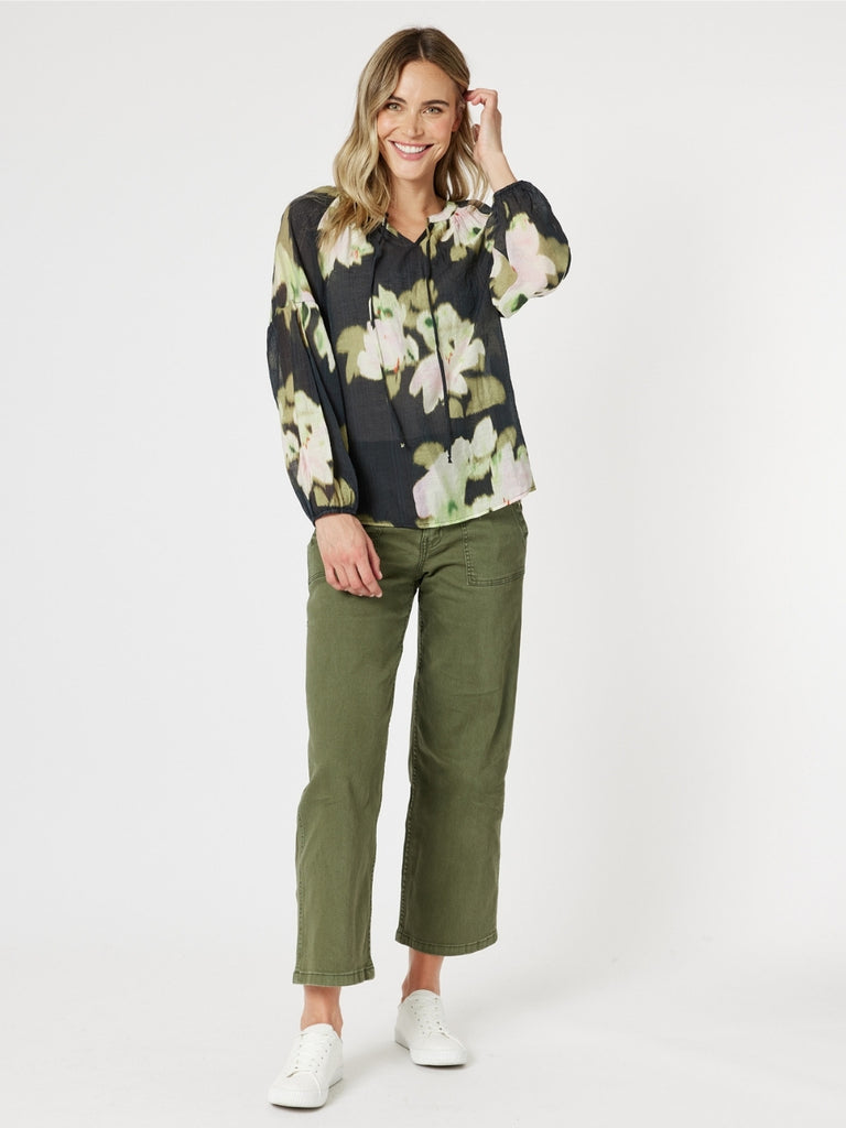 Maggie Floral Print Sheer Blouse - Black/Multi