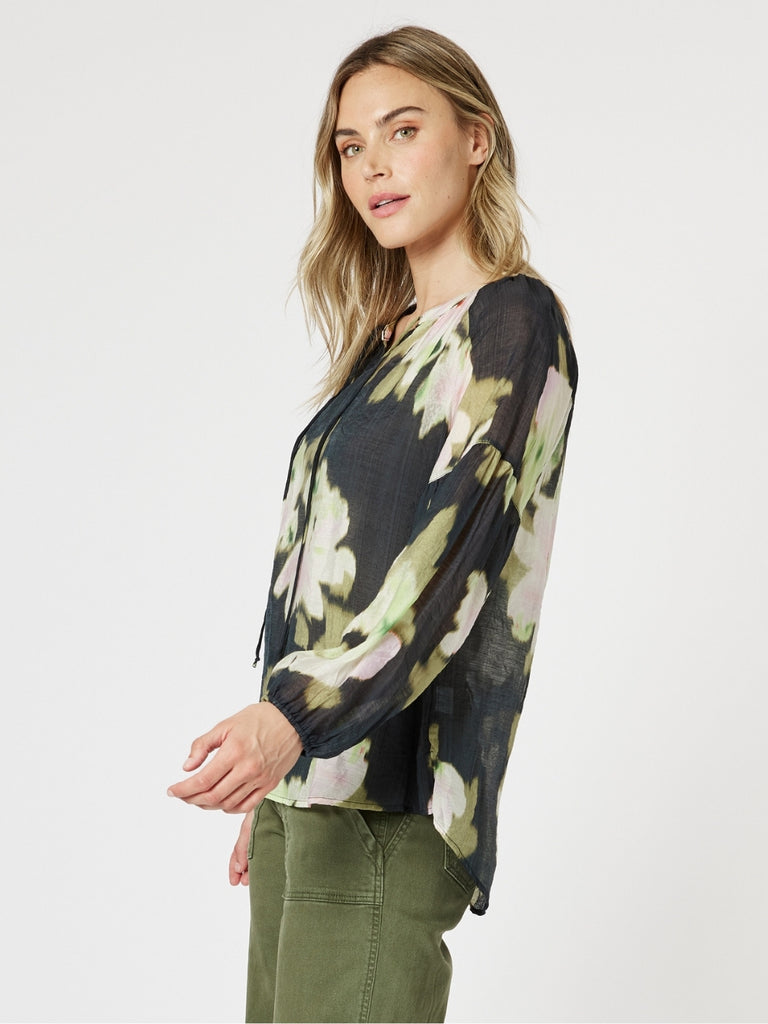Maggie Floral Print Sheer Blouse - Black/Multi