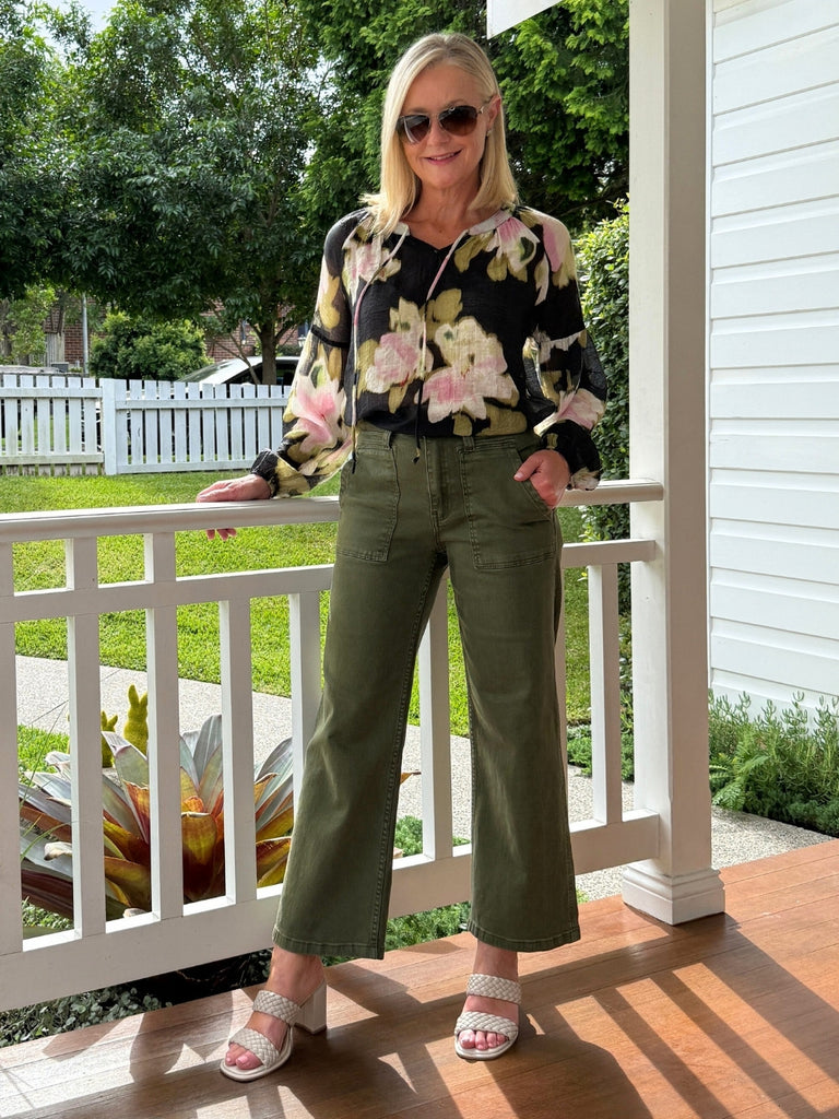 Hudson High Rise Wide Leg Jean - Khaki