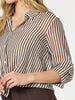 City Stripe Print Sheer Shirt - Chocolate/White