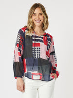Brighton Print Sheer Top - Navy Multi