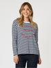 Saint Tropez Tee Saint Tropez Stripe Print Long Sleeve Tee - Navy/White