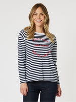 Saint Tropez Tee Saint Tropez Stripe Print Long Sleeve Tee - Navy/White