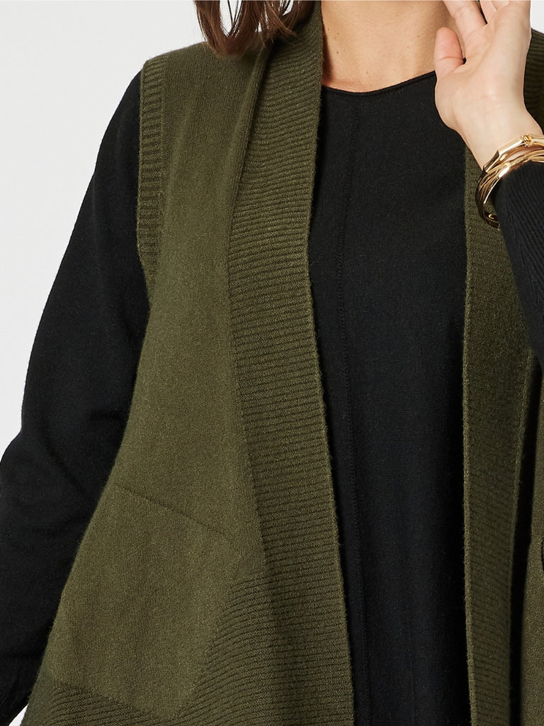 Casa Longline Knit Vest - Khaki