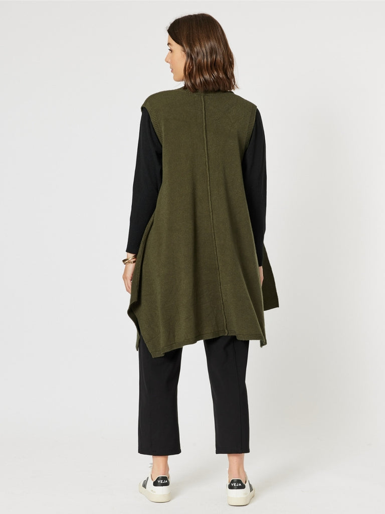 Casa Longline Knit Vest - Khaki