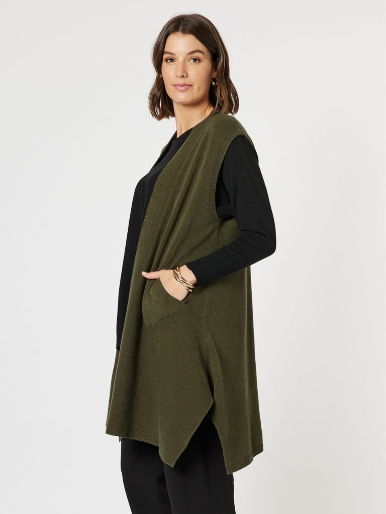 Casa Longline Knit Vest - Khaki