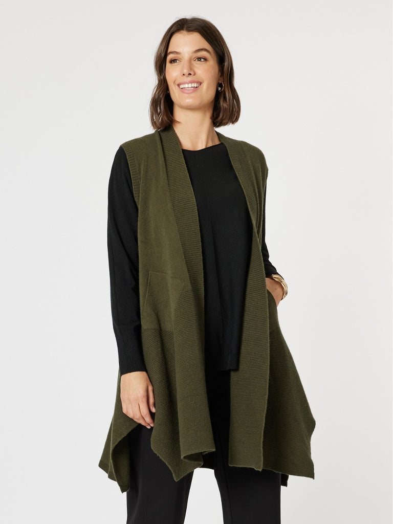 Casa Longline Knit Vest - Khaki