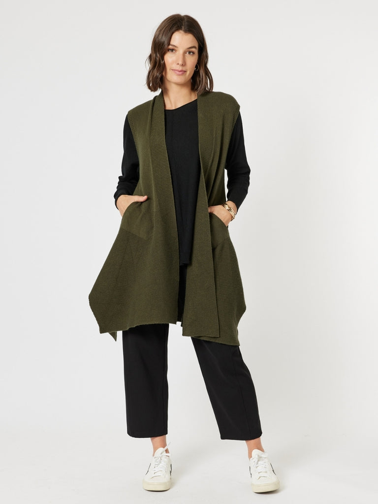 Casa Longline Knit Vest - Khaki