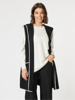 Cosy Contrast Stitch Hooded Vest - Black