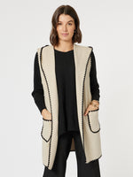 Cosy Contrast Stitch Hooded Vest - Natural