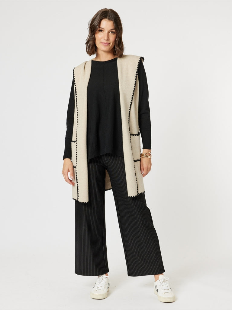 Cosy Contrast Detail Hooded Vest - Natural