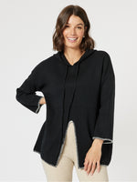 Cosy Hooded Split Front Knit - Black