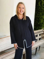 Cosy Hooded Split Front Knit - Black
