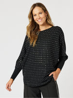 Shimmer Batwing Knit Top - Black