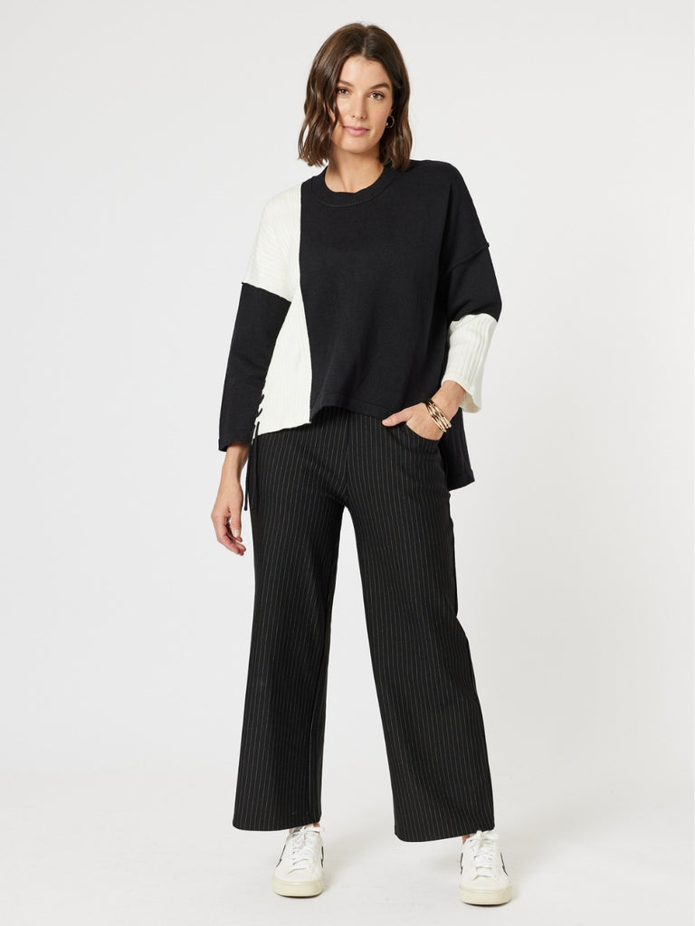 Nicky Wide Leg Pinstripe Pant - Natural/Black