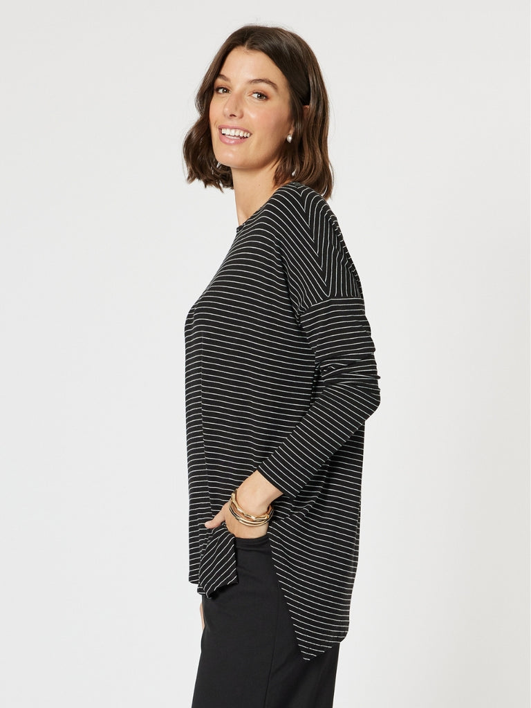 Artist Stripe Print Long Sleeve Top - Black/White