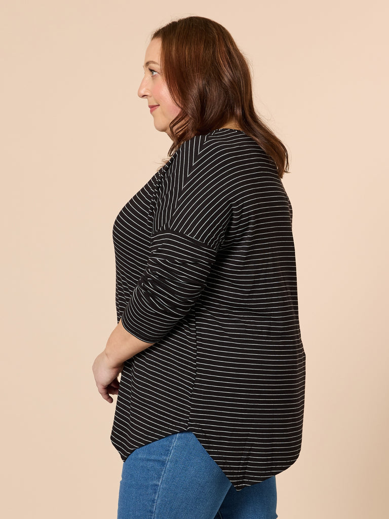 Artist Stripe Print Long Sleeve Top - Black/White RC&CO