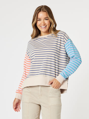 Maxwell Stripe Print Sweat - Blue/Multi