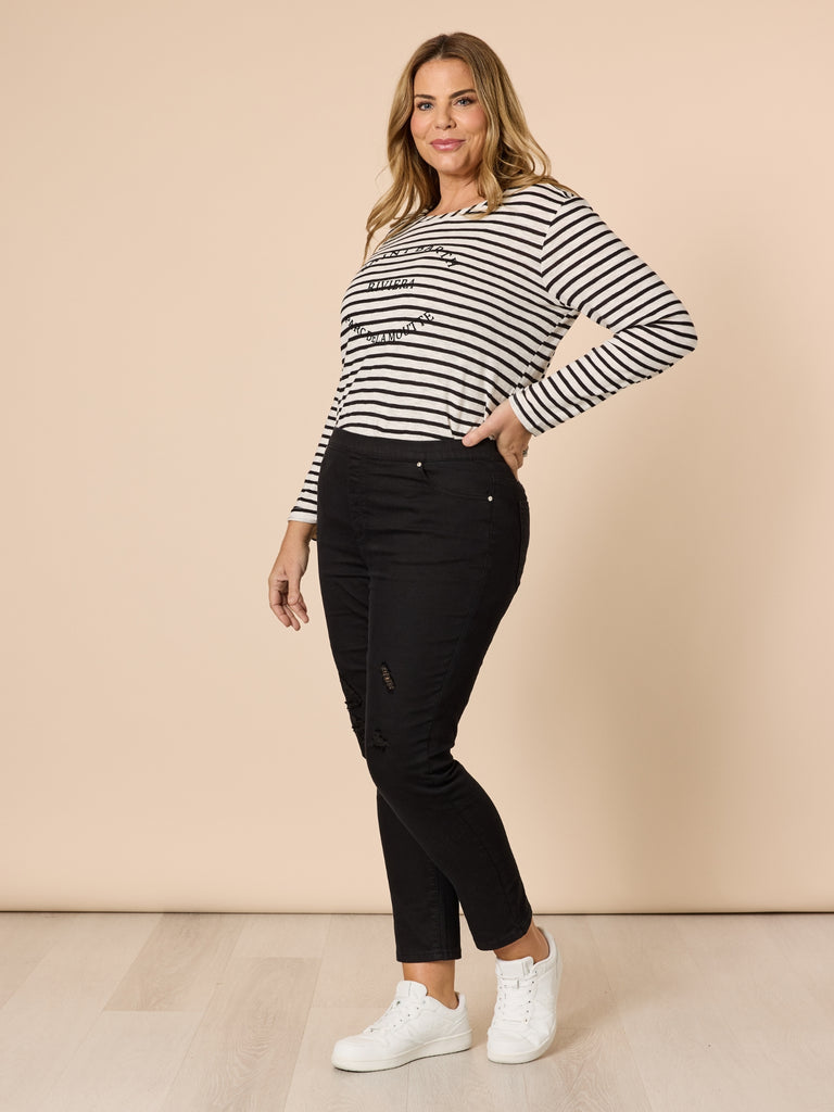 LA Distressed Pull On Stretch Denim Jean - Black RC&CO