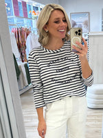 Riviera Stripe Print Long Sleeve Tee - Navy/White