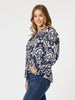 Emily Print Top - Navy/White
