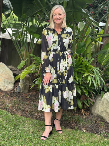 Maggie Floral Print Button Dress - Black/Multi