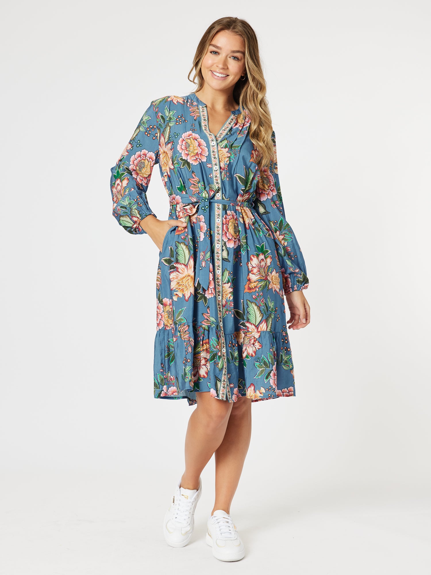 Vintage Rose Floral Print Button Dress Multi – RC Co
