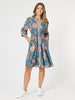 Vintage Rose Floral Print Button Dress - Multi
