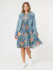 Vintage Rose Floral Print Button Dress - Multi