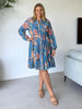 Vintage Rose Floral Print Button Dress - Multi