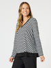 Serena Stripe V Neck Top - Black/White