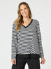Serena Stripe V Neck Top - Black/White
